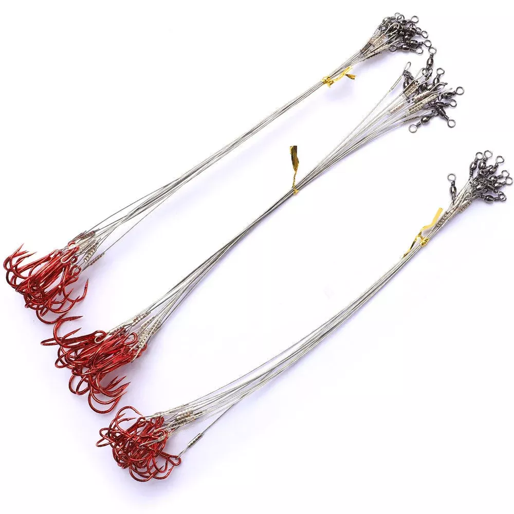 10pcs 7-Strand Steel Wire Leader with Treble Hook