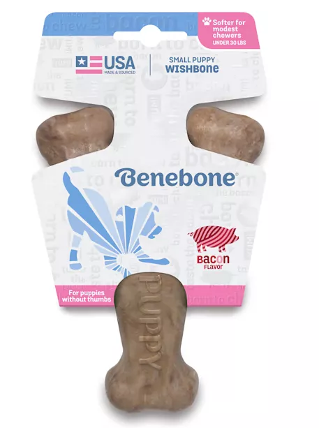 Benebone Bacon Flavored Puppy Wishbone Dog Chew Toy - Medium