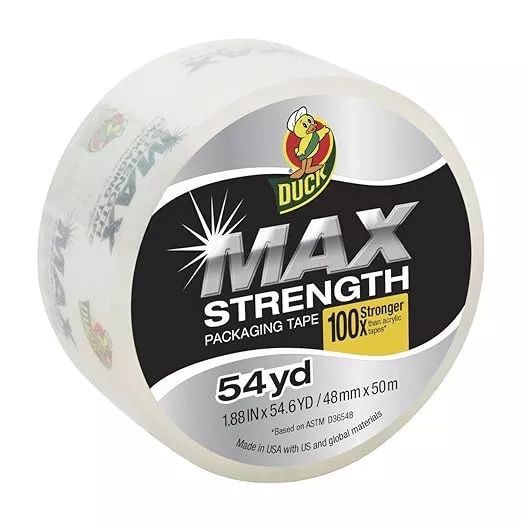 Duck Max Strength Packaging Tape, 54.6 yd L, 1.88 in W, Clear