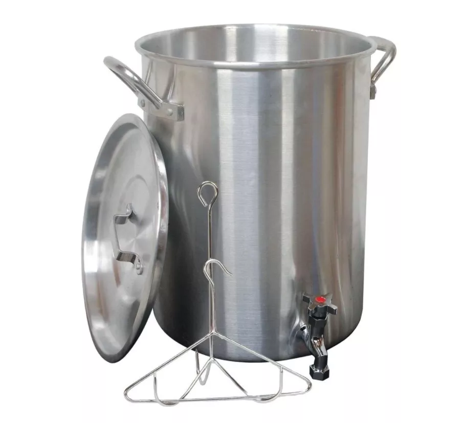 King Kooker 30 Qt. Aluminum Turkey Pot with Spigot Lid Lifting Rack and Hook