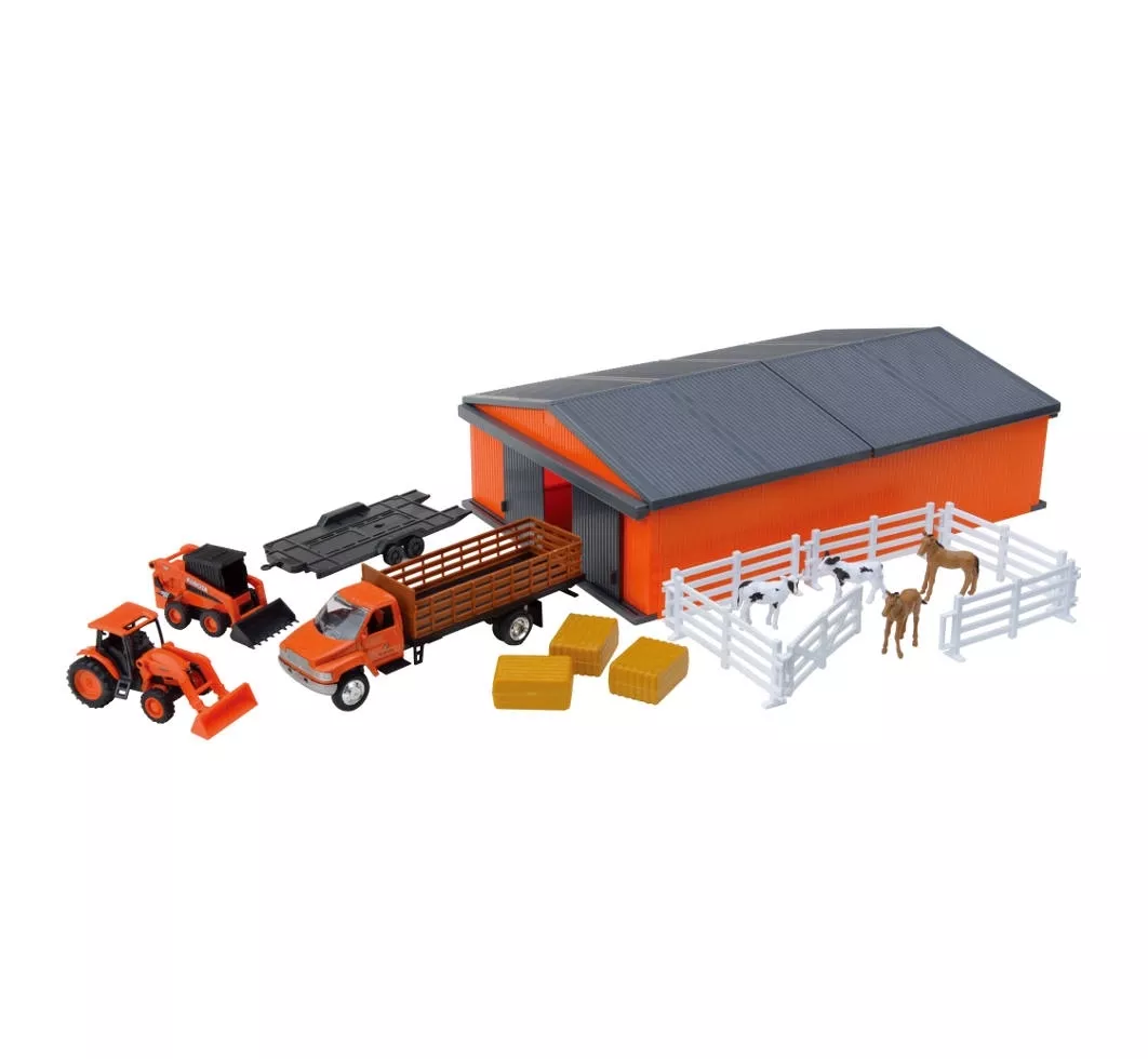 New Ray Kubota Farm Machine Shed Set