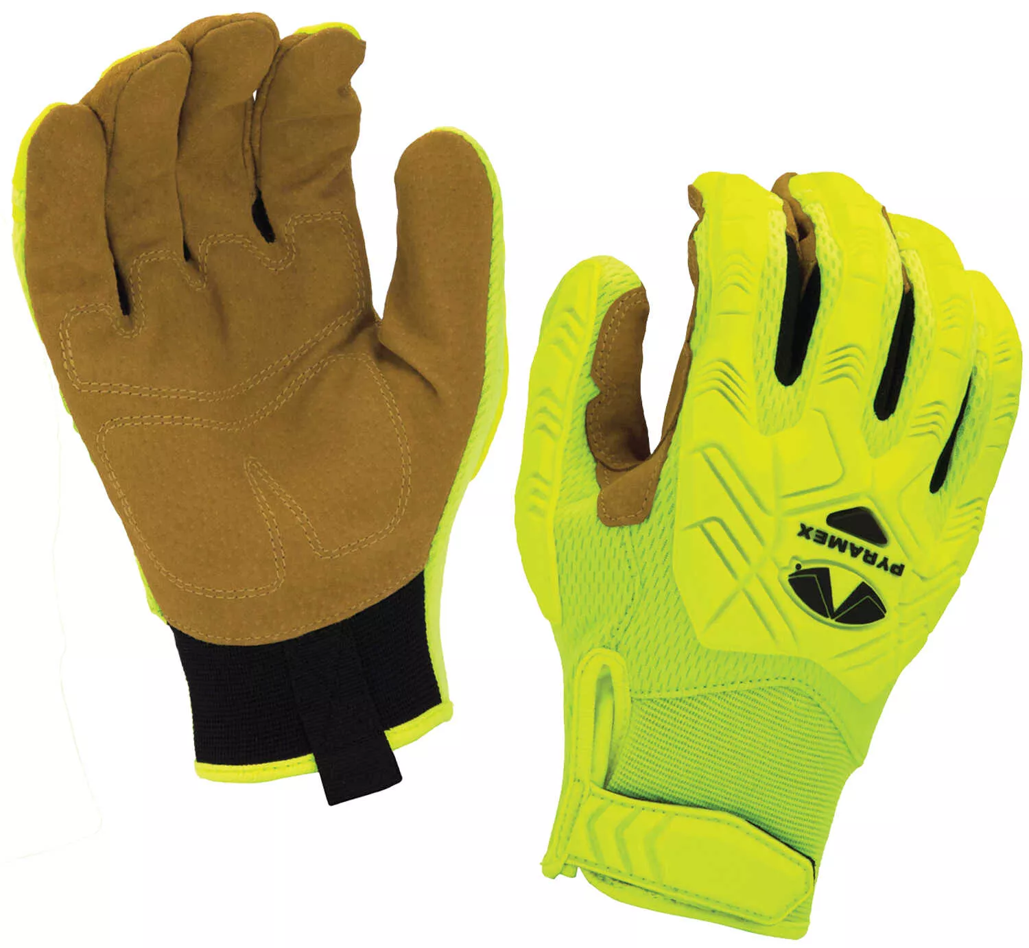 Pyramex Hi-Viz Genuine Leather Palm Impact Gloves