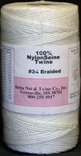 White Braided Nylon Twine; Size 24; approx. 700 ft/lb; 1 pound spool